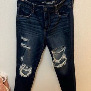 American Eagle Outfitters Women's Ripped Dark Blue Skinny Jeans Super Stretch